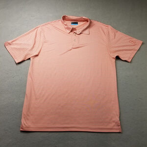 PGA Tour Polo Shirt Mens Size L Orange Striped Golf Short Sleeve Performance